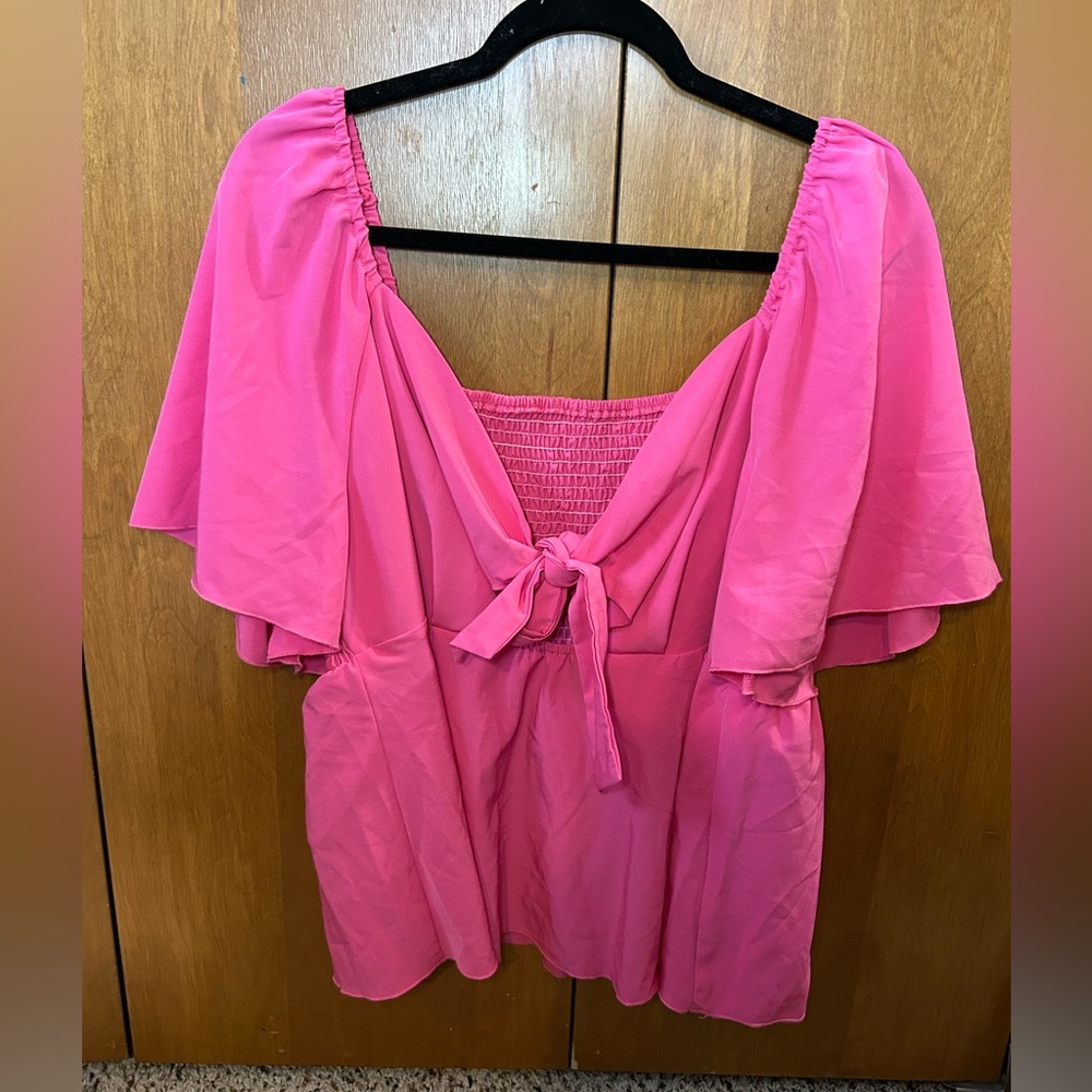 SHEIN Bright Pink Tie-Front Blouse